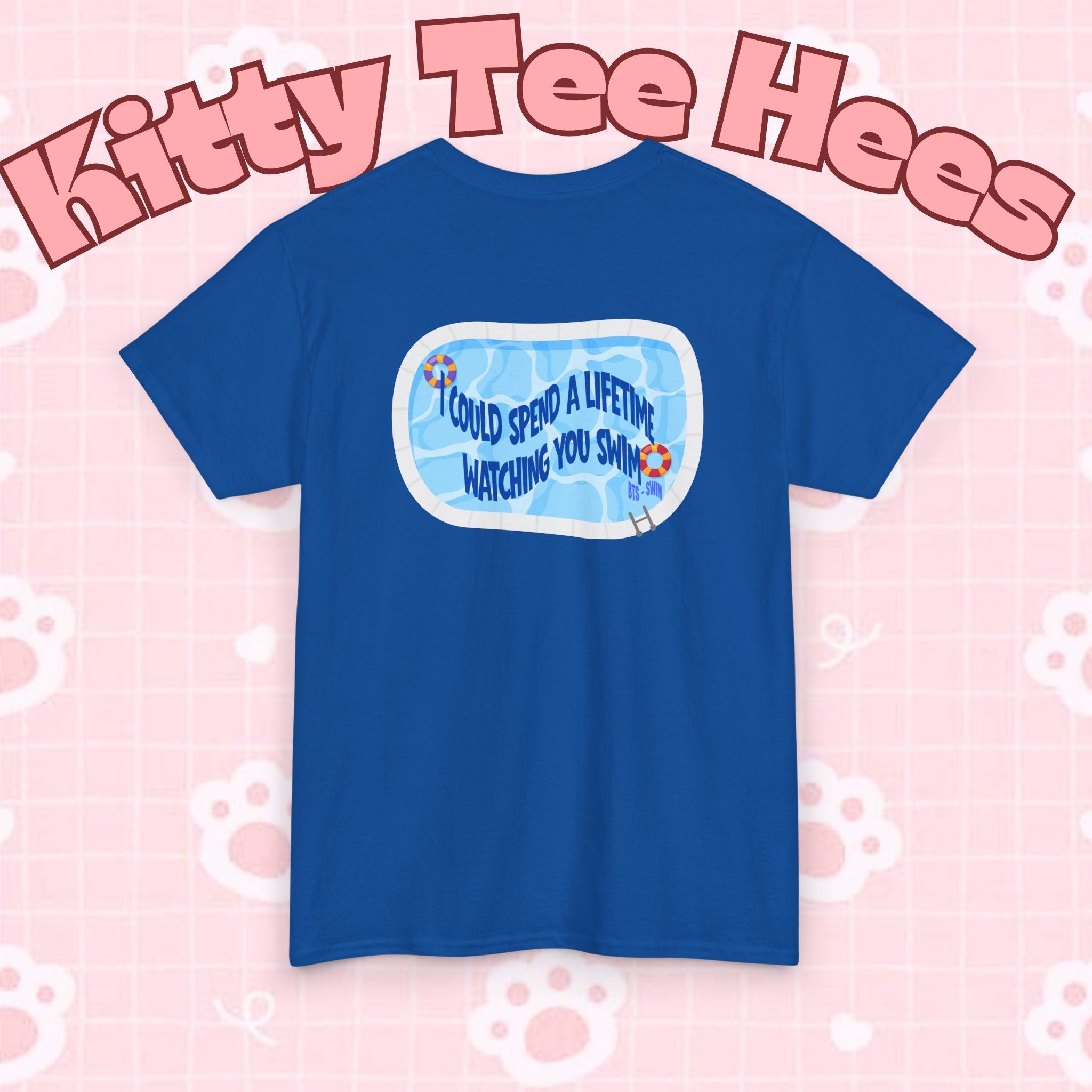 Arirang BTS Swim T-Shirt featuring a pool graphic and Bangtan concert design, casual BTS-themed T-shirt by Printify
