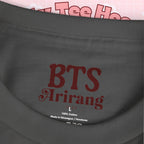 Black Bangtan Arirang Cool Flame Logo T-shirt with back print, casual unisex T-shirt by Printify featuring flame graphic design.