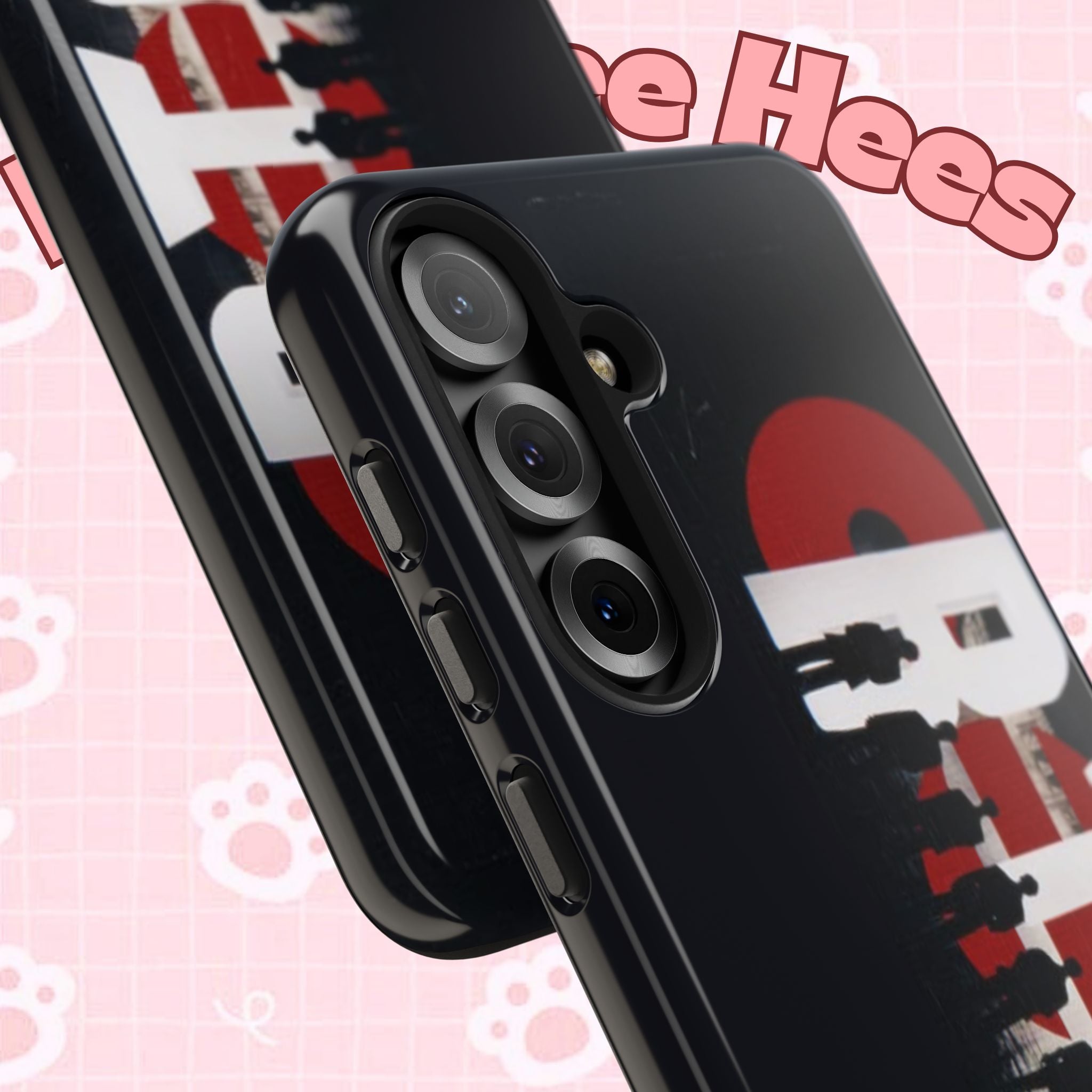 BTS Arirang phone case by Printify featuring silhouettes of BTS members and Samsung logo on a tough protective iPhone case.