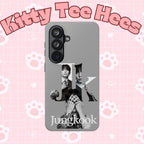 Monochrome Jungkook phone case by Printify featuring bold letter design and impact-resistant material for BTS fans.