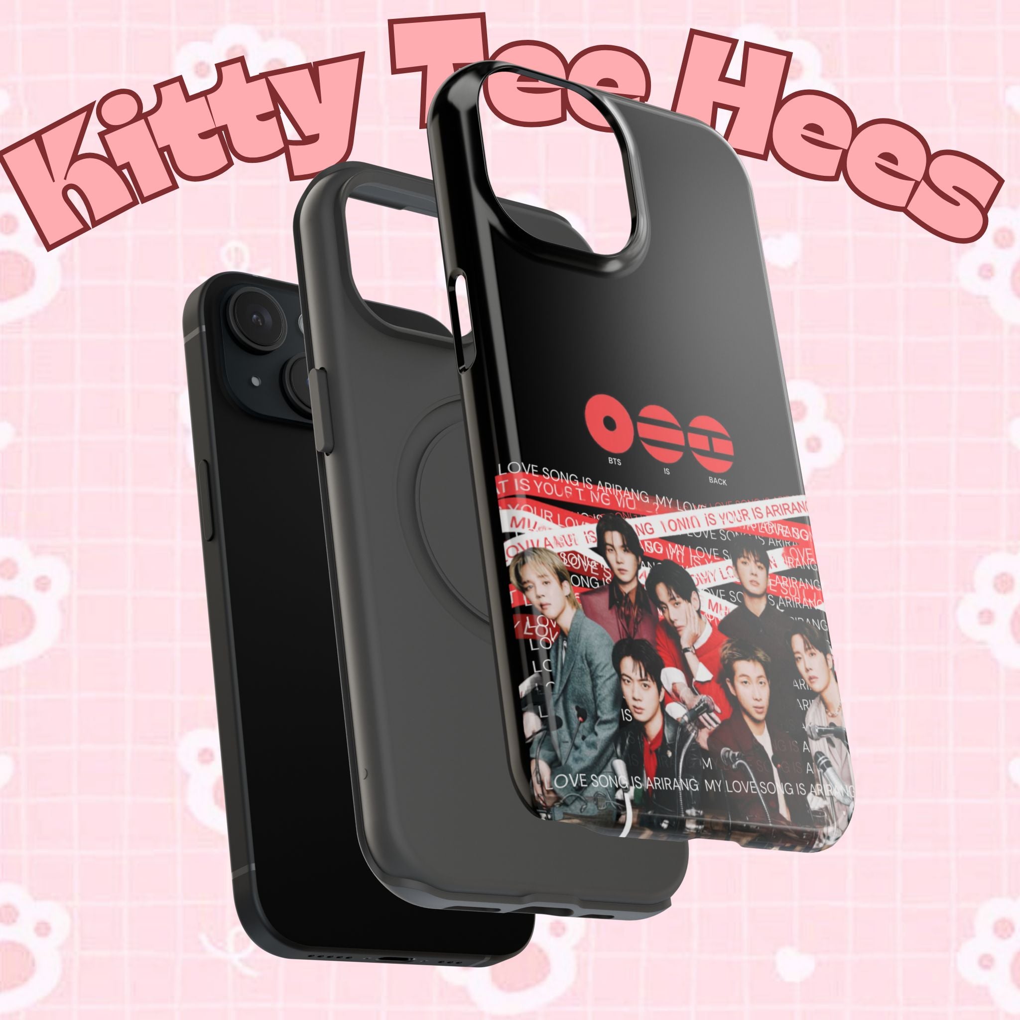 K-Pop BTS Bangtan phone case with fanmade BTS concert design, impact-resistant printify phone cover featuring band photo.