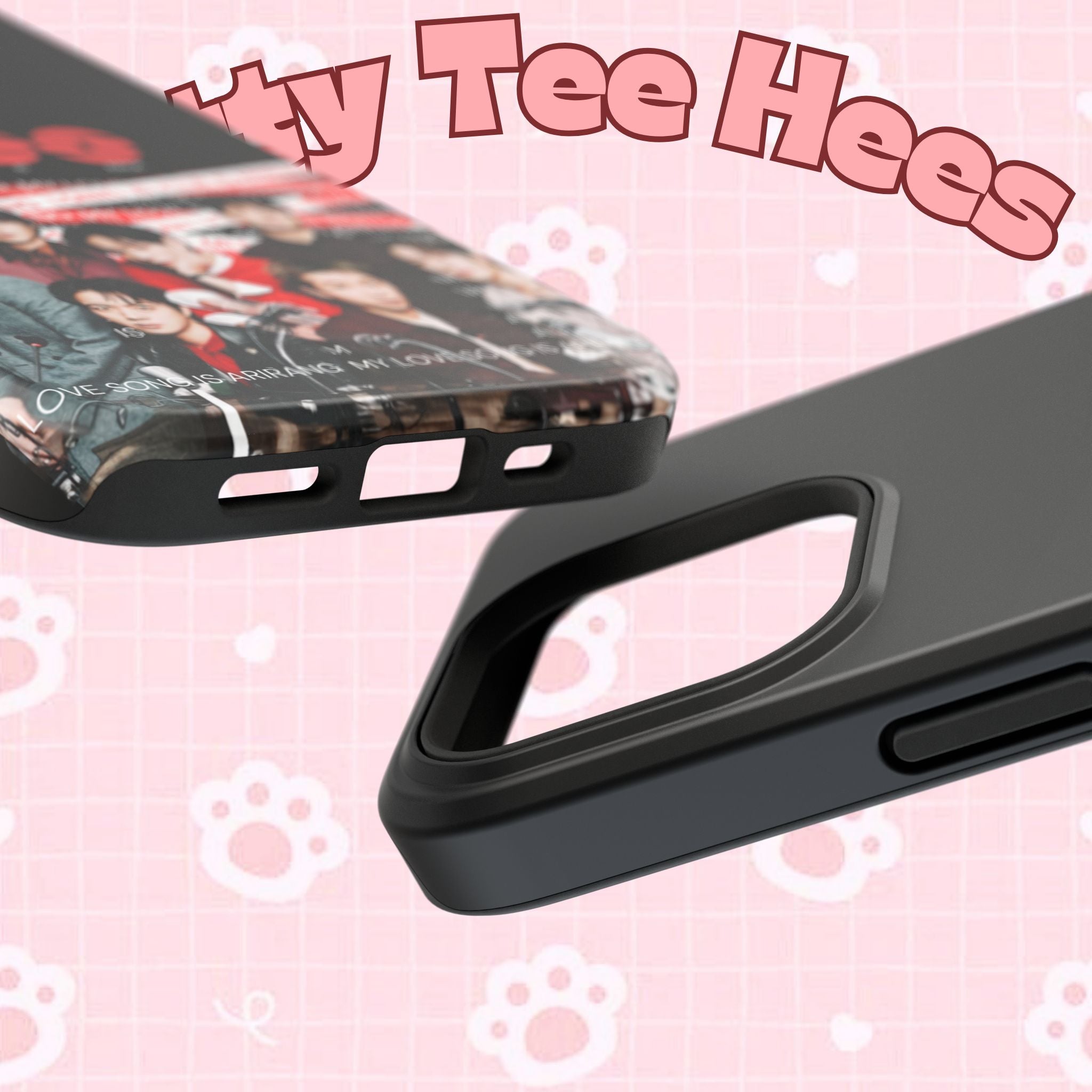 Cool BTS Bangtan phone case with fanmade K-pop band photo, impact-resistant design, perfect for BTS fans.