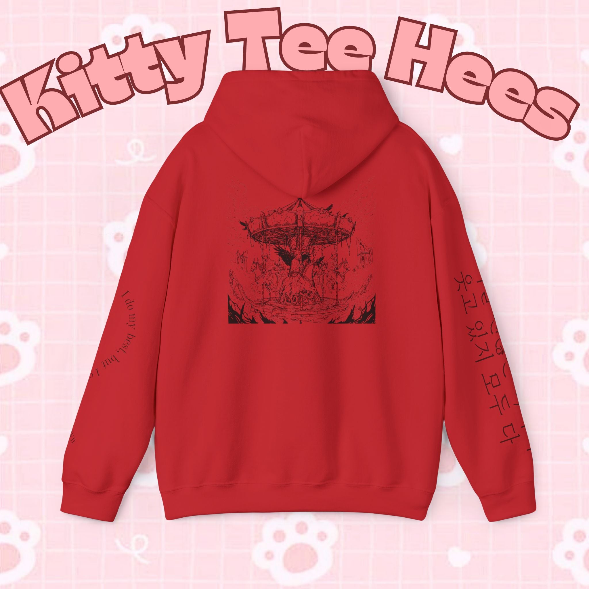 BTS Merry-go-round Arirang 2026 hoodie with carousel illustration, Korean script sleeve, and BTS lyric design by Printify