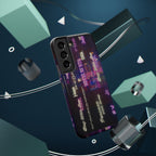 Neon Korean script BTS phone case for iPhone and Samsung, impact-resistant design featuring Bangtan Sonyeondan branding.