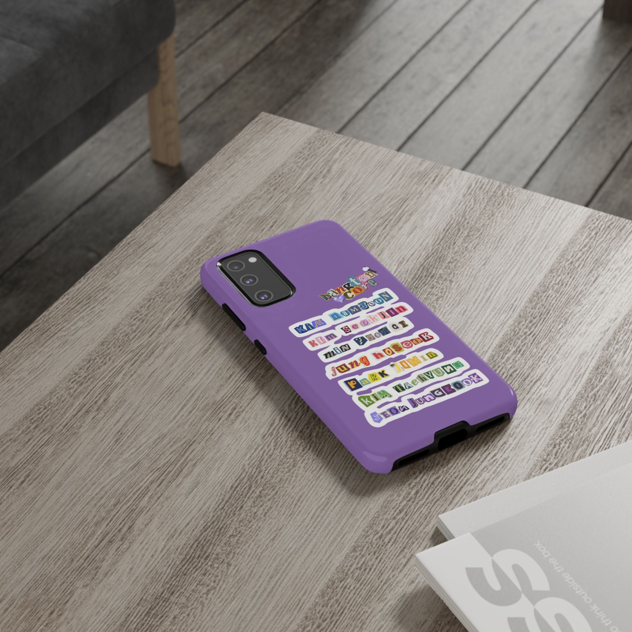 BTS member names phone case featuring Jungkook, Jimin, and RM for iPhone 17 with tough protective design by Printify
