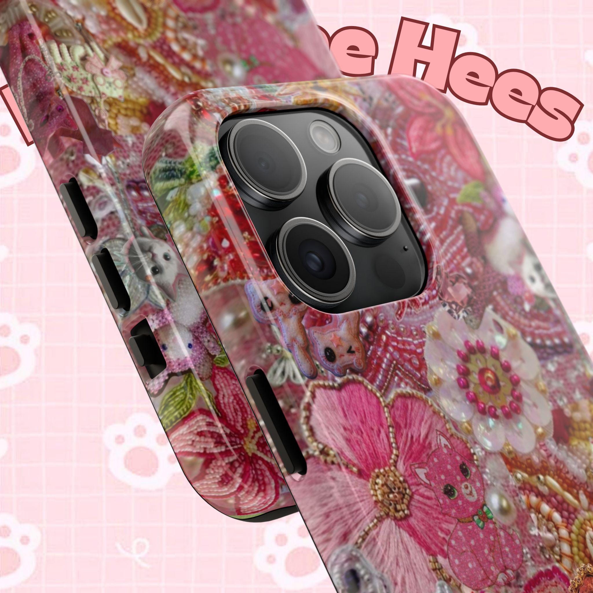 Beaded Maximalist Pink Stones Tough Phone Case, Christmas 2025, cute iphone 17 case - Kitty TeeHees