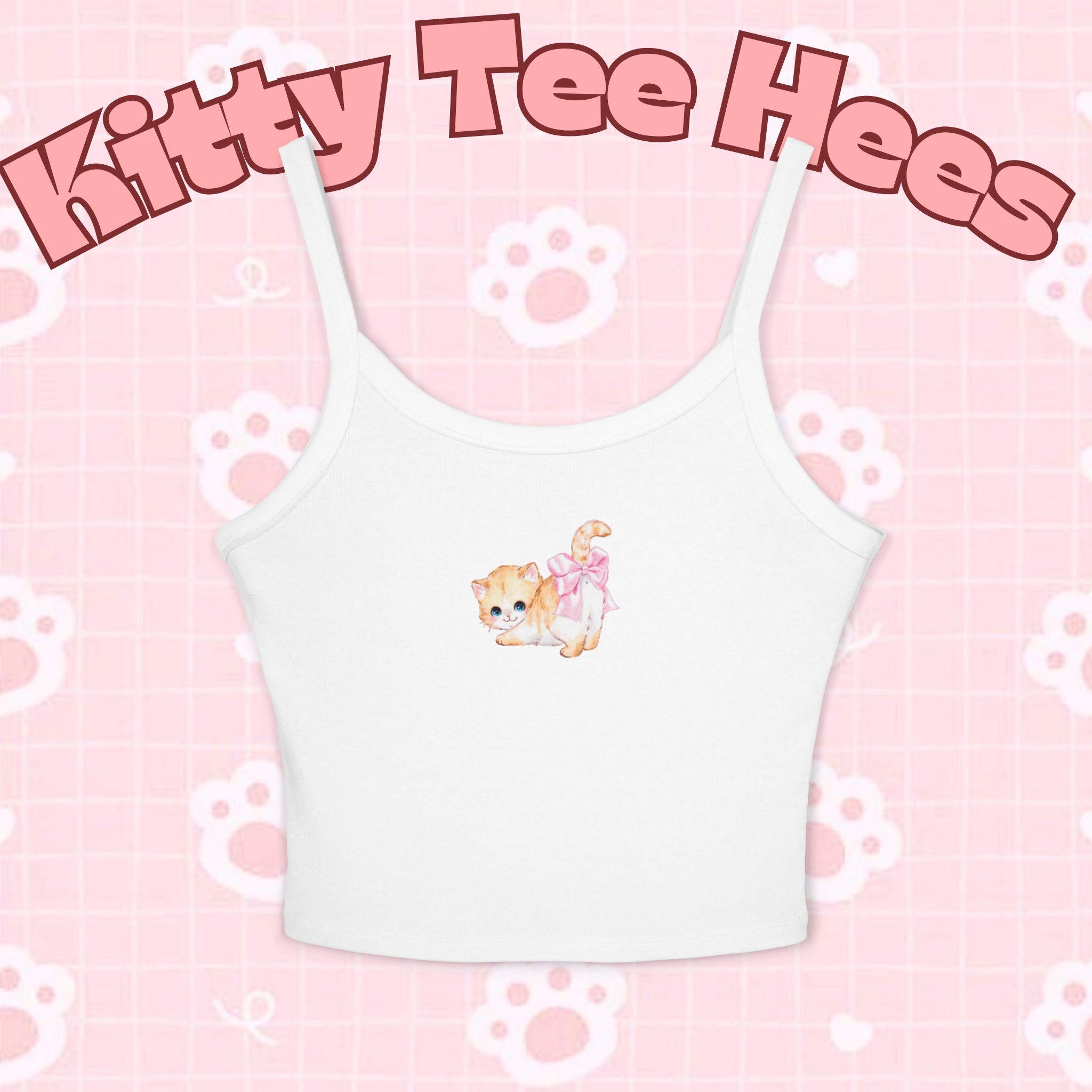 Cat Print Tank Top: Women's Combed Cotton Blend Spaghetti Strap Shirt - Kitty TeeHees