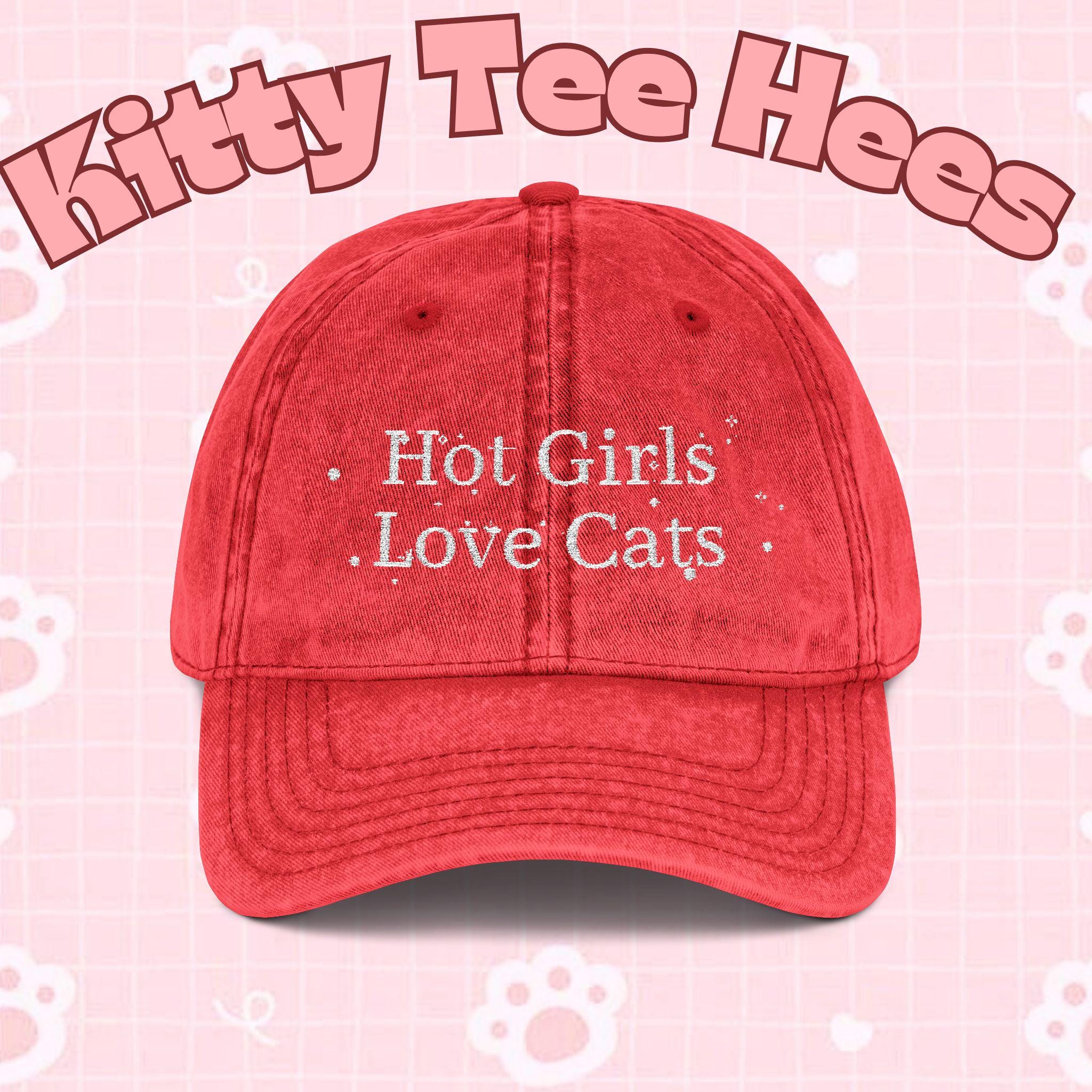 Vintage Style Embroidered Cat Cap, Funny Cat Lady Hat - Kitty TeeHees