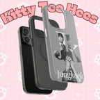 Monochrome BTS Jungkook phone case with letter design, impact-resistant, for a smartphone, by Printify featuring Jungkook's image.