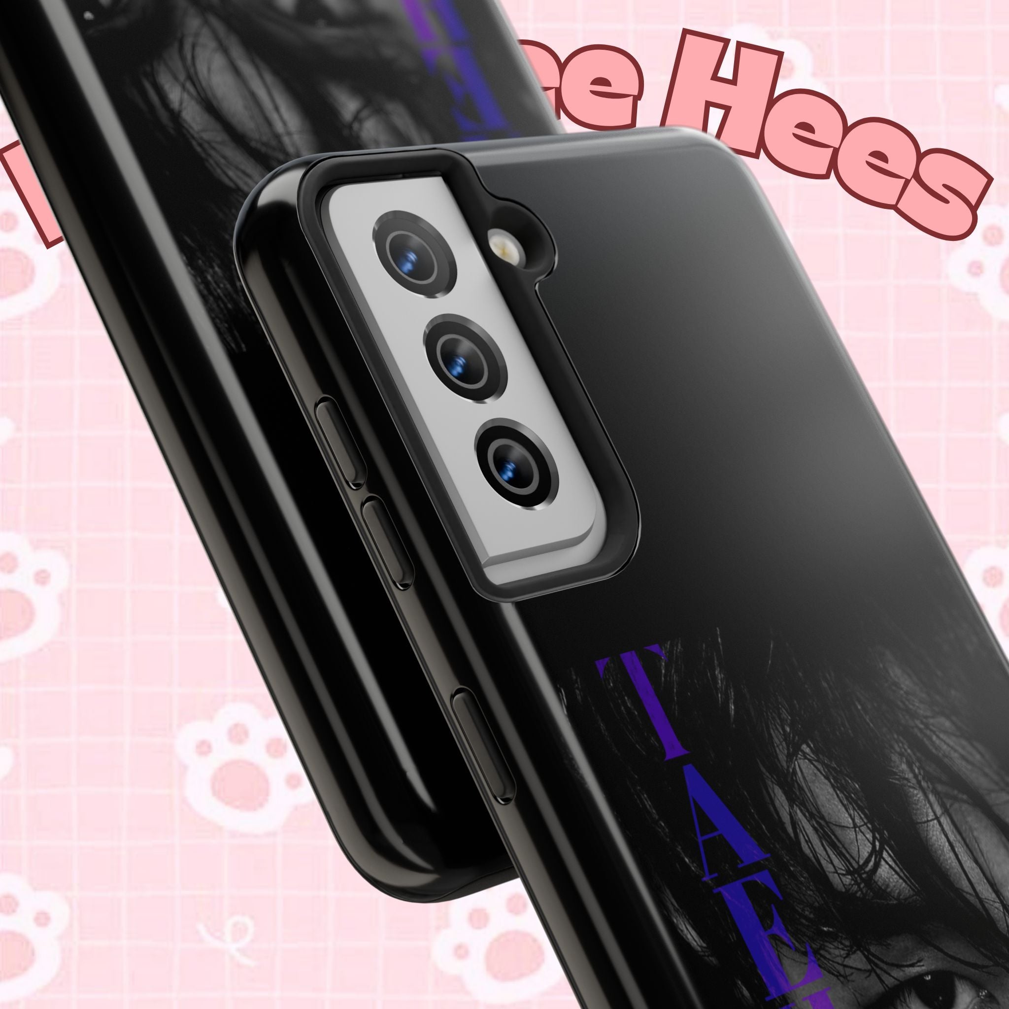 Dark BTS Taehyung (V) phone case with Bangtan design for iPhone and Samsung, featuring Kim Taehyung artwork.