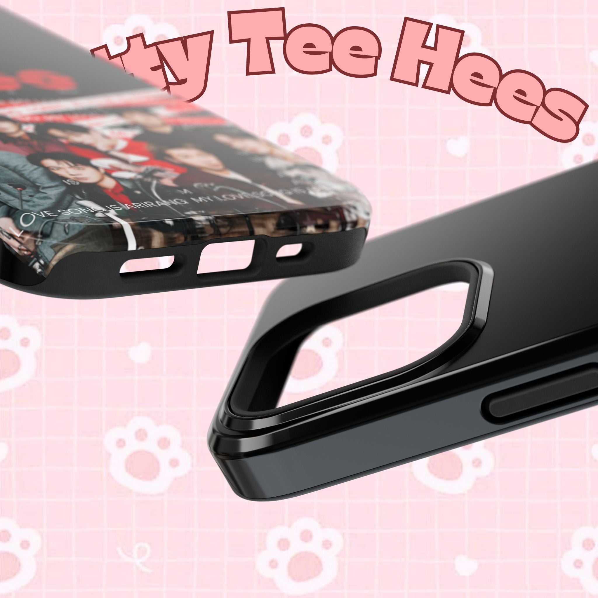 Impact-resistant phone case featuring BTS Bangtan Boys fanmade design with K-pop band photo, compatible with smartphones.
