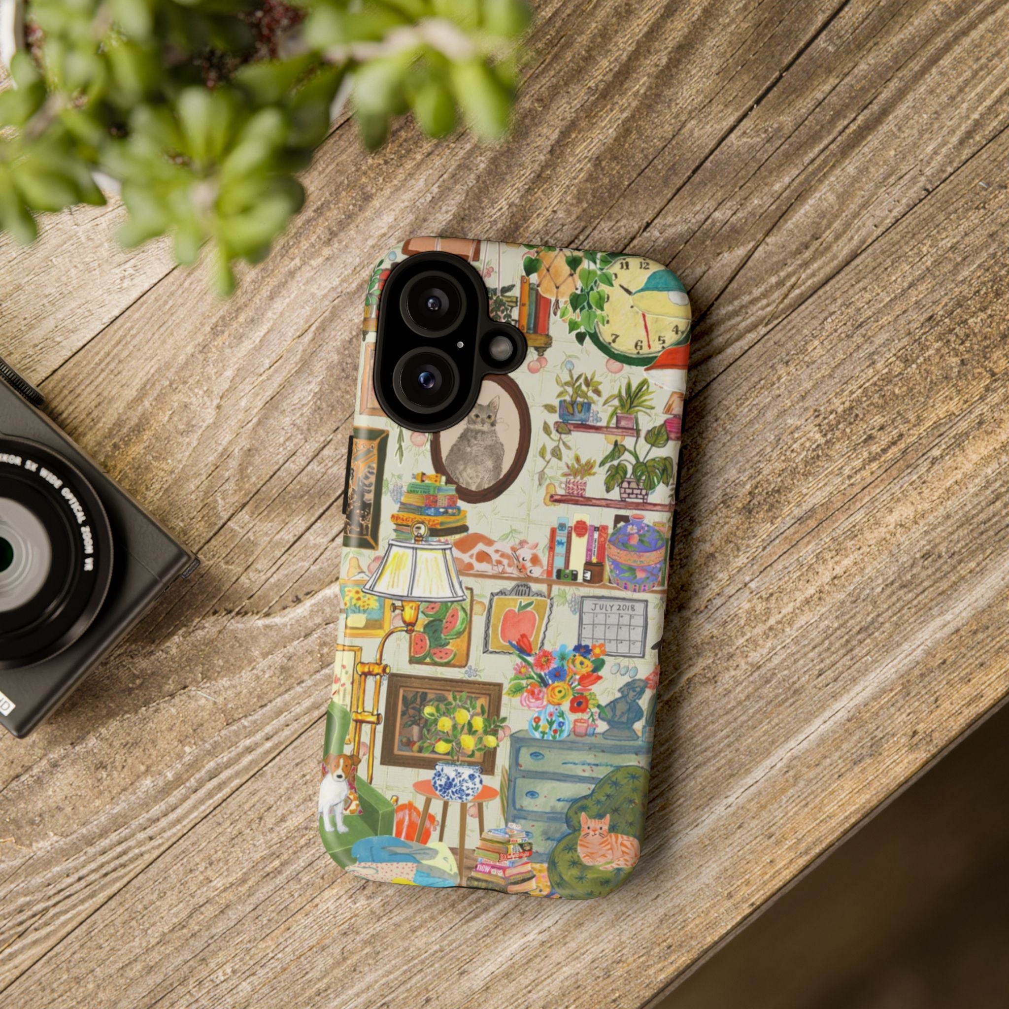 Cute cat pet portrait phone case for iPhone 17 by Printify, featuring a cozy living room scene with a stylish, adorable cat design.