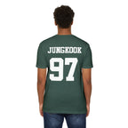 Custom BTS T-shirt featuring Jungkook, Jimin, Taehyung, Jhope, Namjoon, Suga, Jin, and Bangtan members for K-pop concerts.