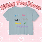 Colorful BTS kidcore T-shirt featuring Bangtan Boys K-Pop group photo, women's festival crop top by Printify.