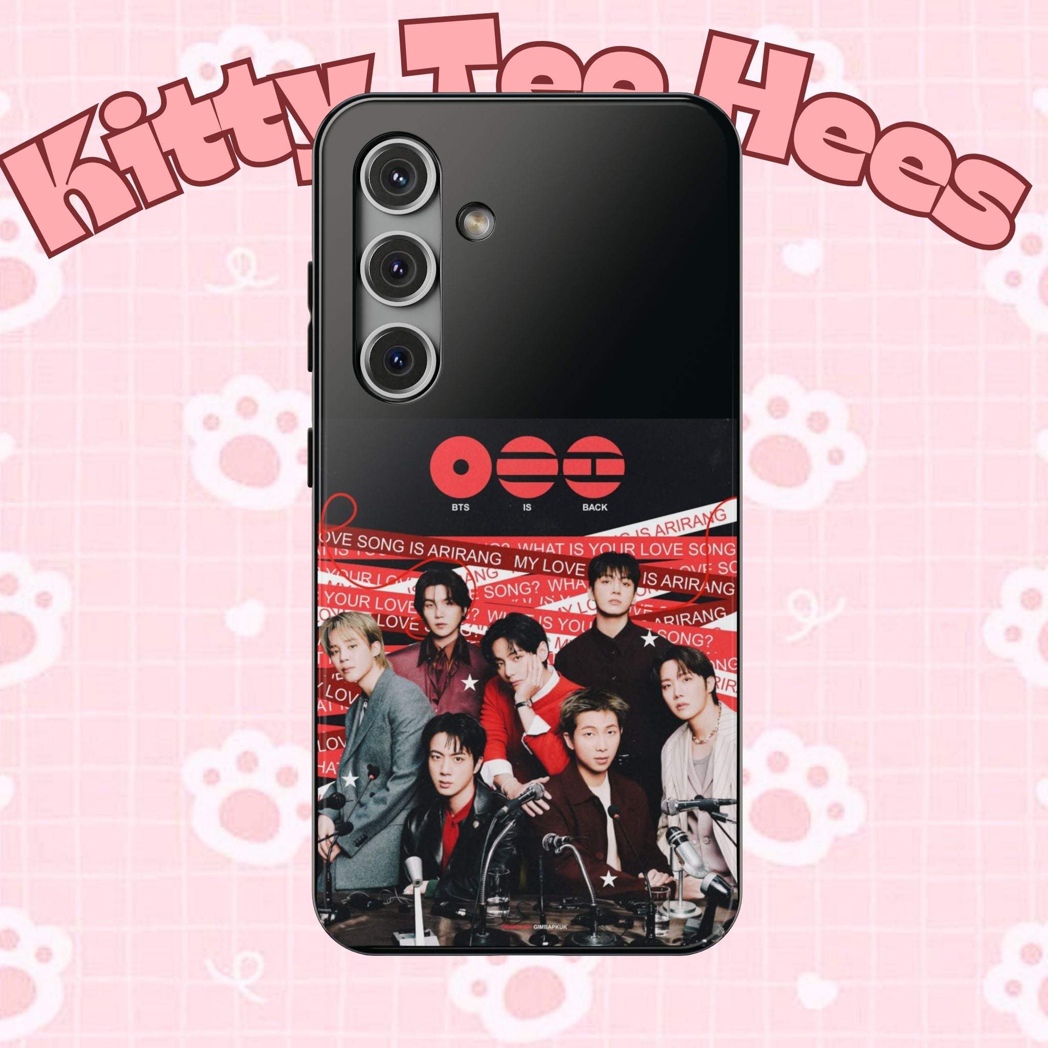 BTS Arirang phone case with Bangtan concert design, impact-resistant K-Pop band photo phone case by Printify.