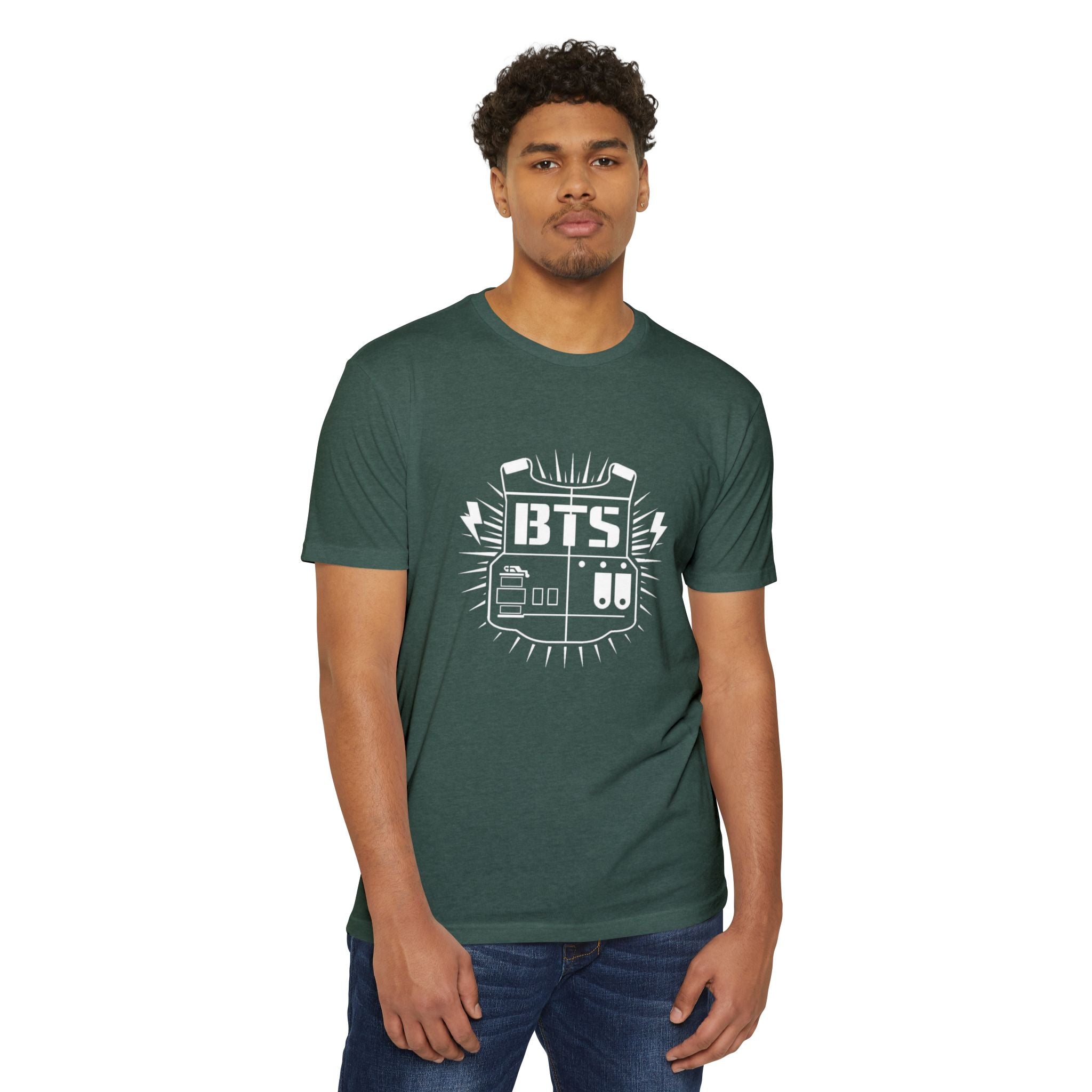 Custom BTS T-shirt featuring Jungkook, Jimin, V, J-Hope, RM, Suga, Jin, perfect for K-pop concerts and fans.