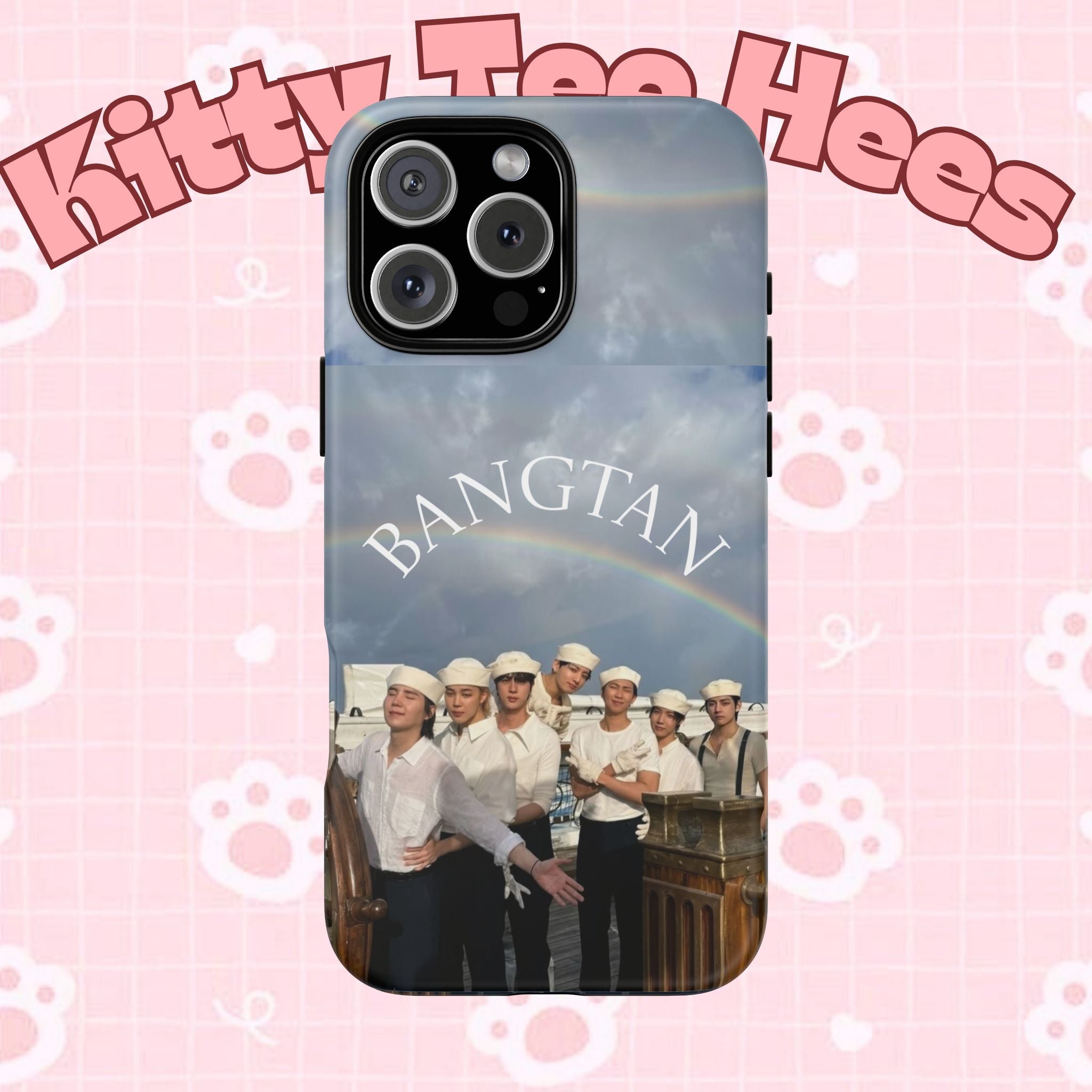 Cute Sailor BTS Swim phone case for iPhone and Samsung, featuring colorful sailor-themed design by Printify.