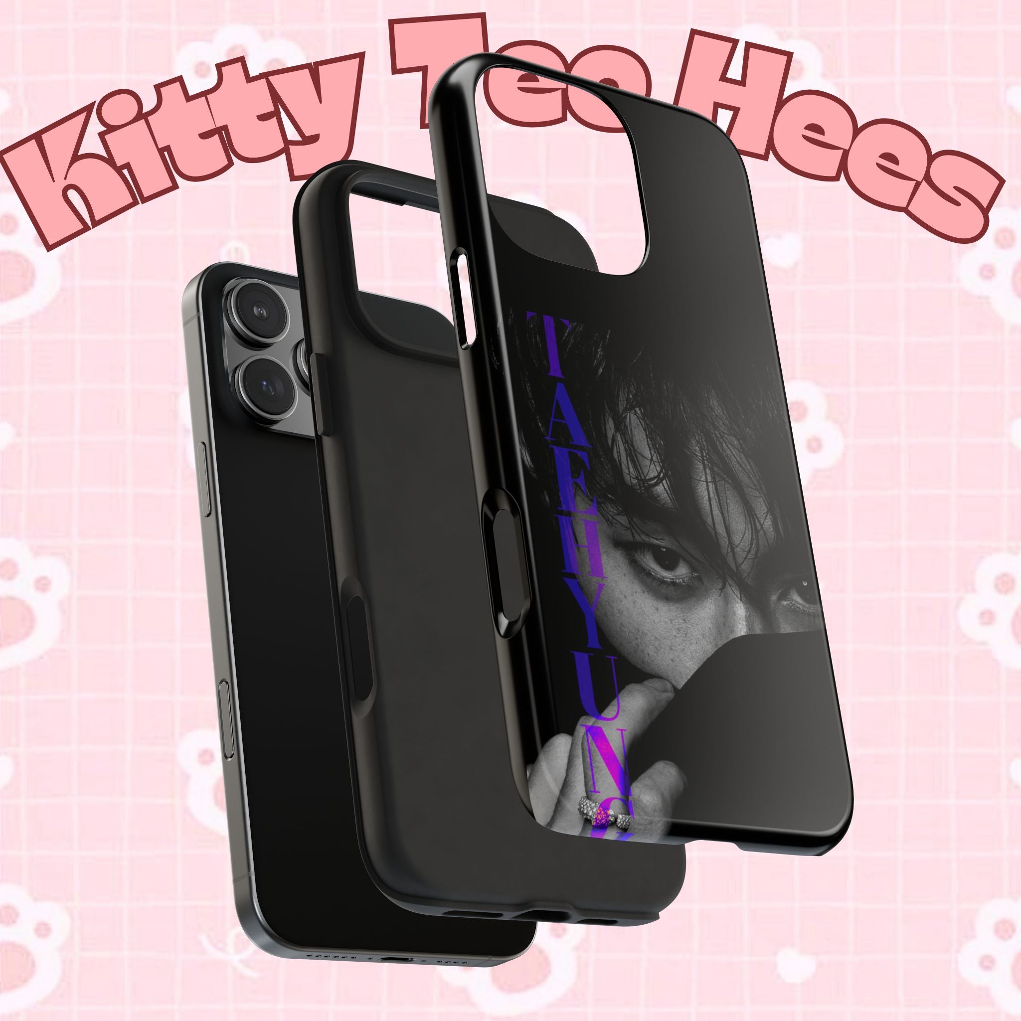 BTS Taehyung (V) tough phone case with dark Bangtan design for iPhone and Samsung, featuring Kim Taehyung artwork.