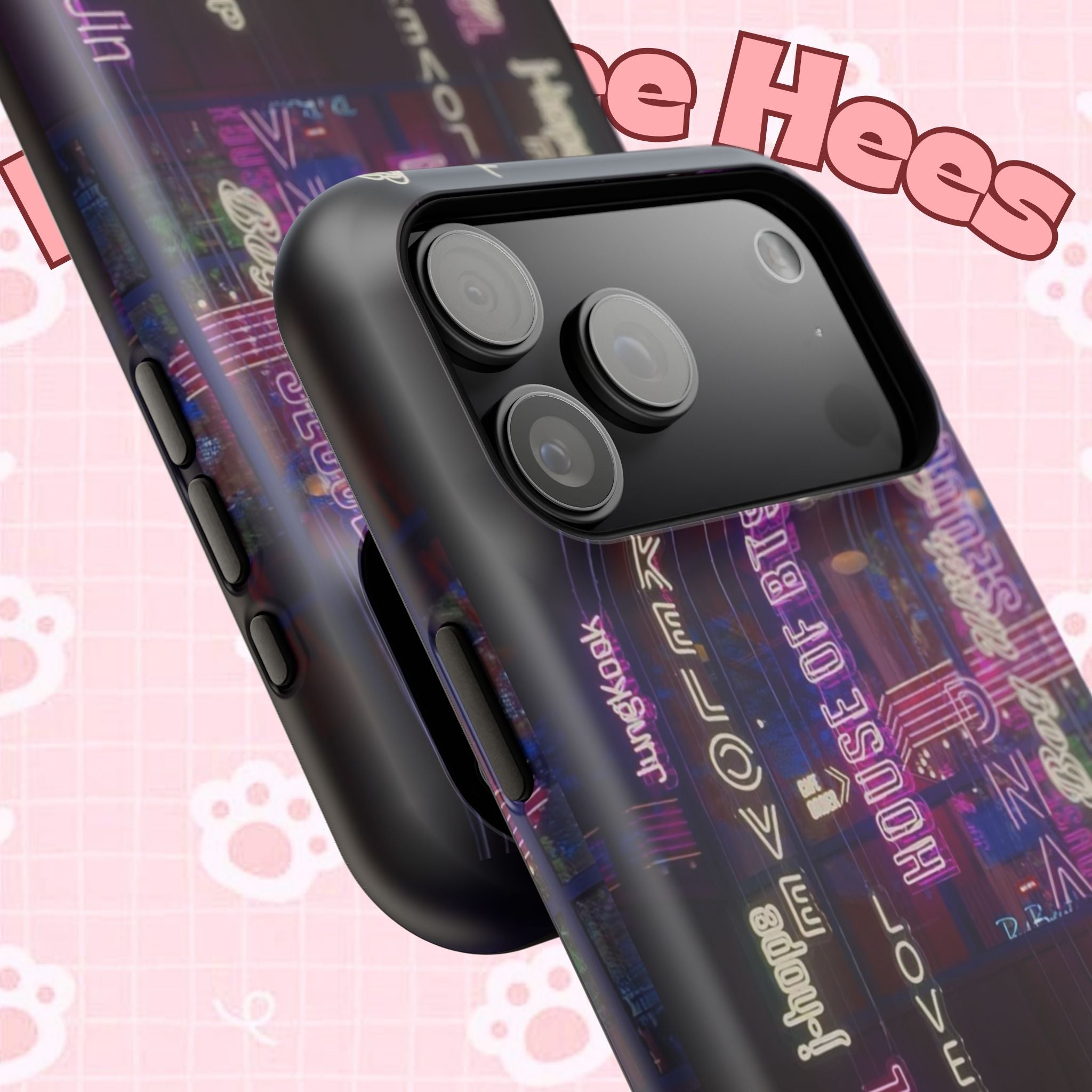 Neon Korean script BTS phone case for iPhone and Samsung, impact-resistant, featuring Bangtan Sonyeondan design by Printify.
