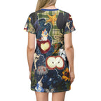 Starry Cat T-Shirt Dress, Midnight Apples, Cat Lady Fashion - Kitty TeeHees