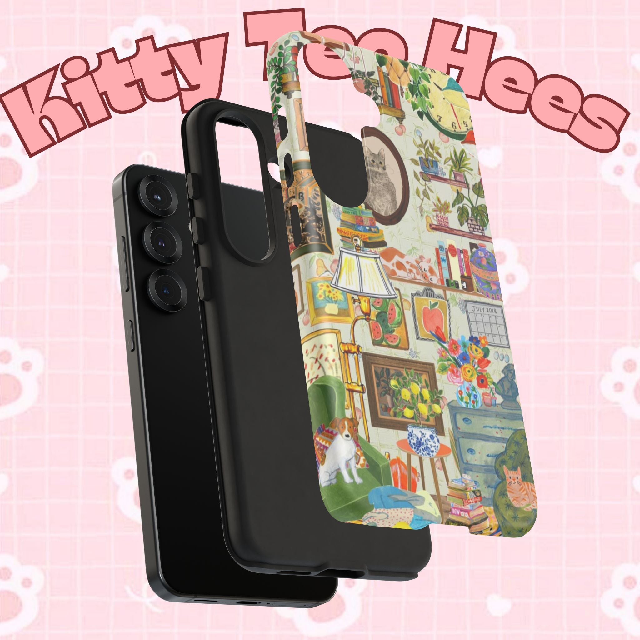 Cute cat portrait phone case for iPhone 17, stylish and cozy design by Printify featuring a framed pet image.