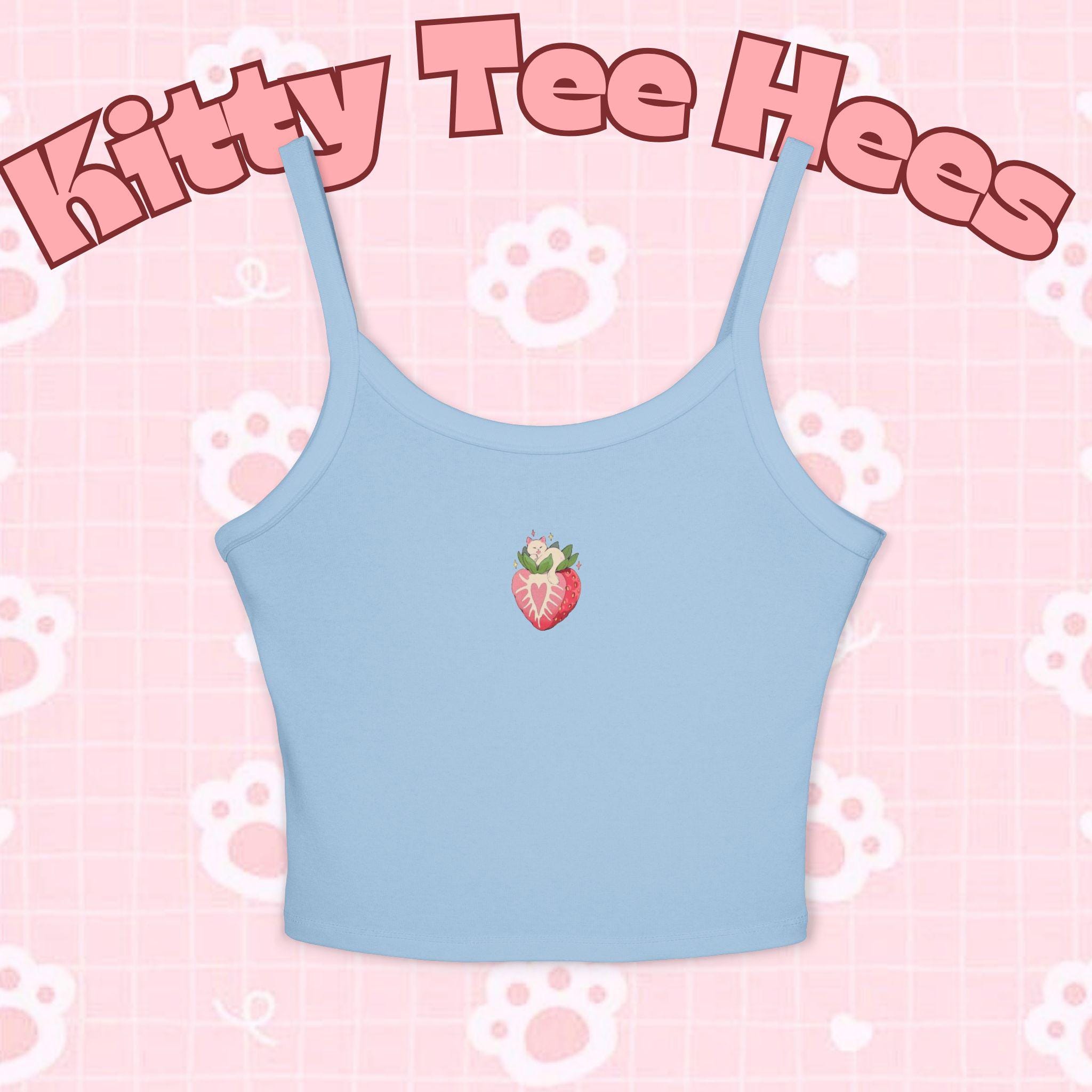 Strawberry Heart Tank Top, Comfy Spaghetti Strap, Kittyteehees Fashion - Kitty TeeHees