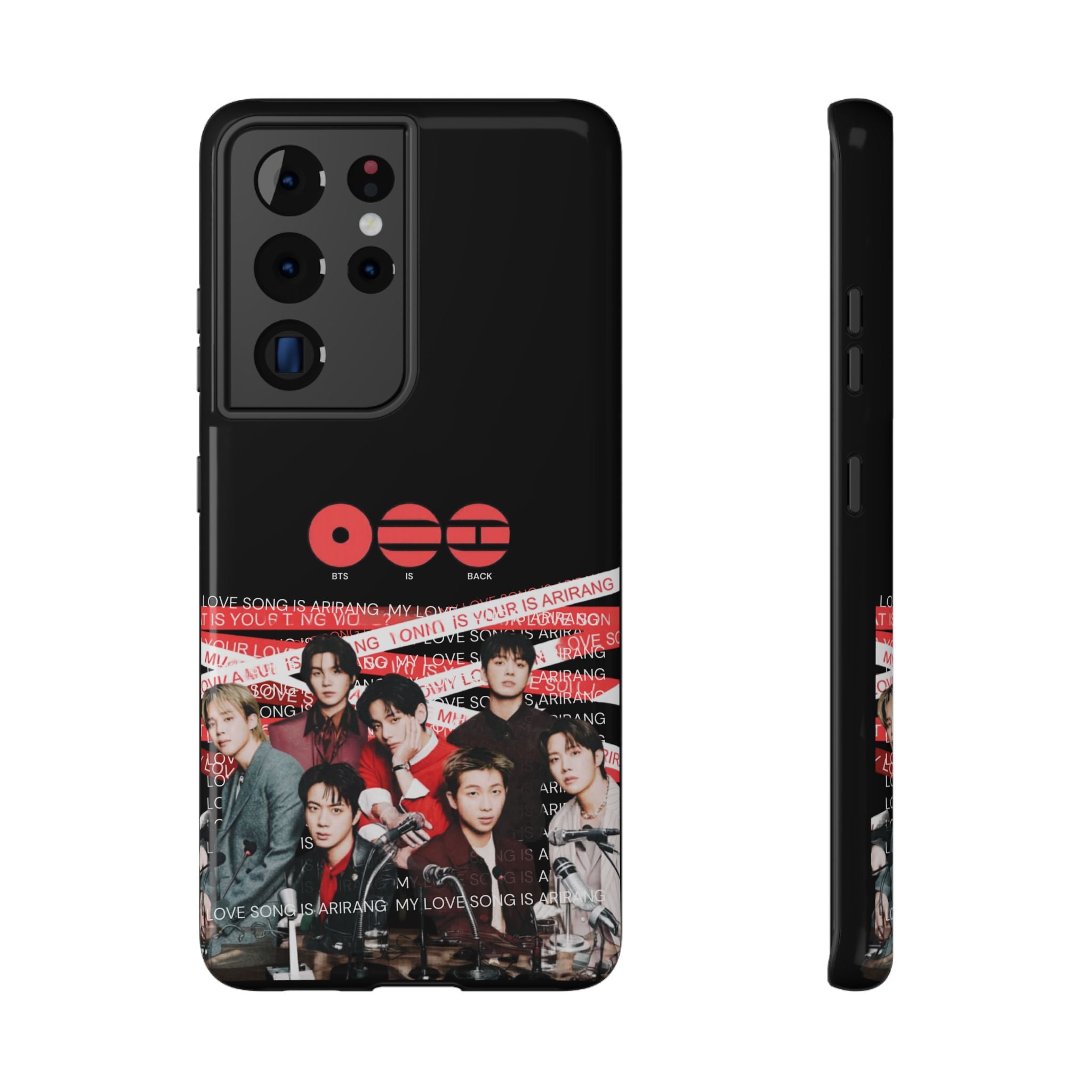 Impact-resistant phone case featuring BTS Bangtan Boy Band fanmade concert photo design in a colorful K-pop style.