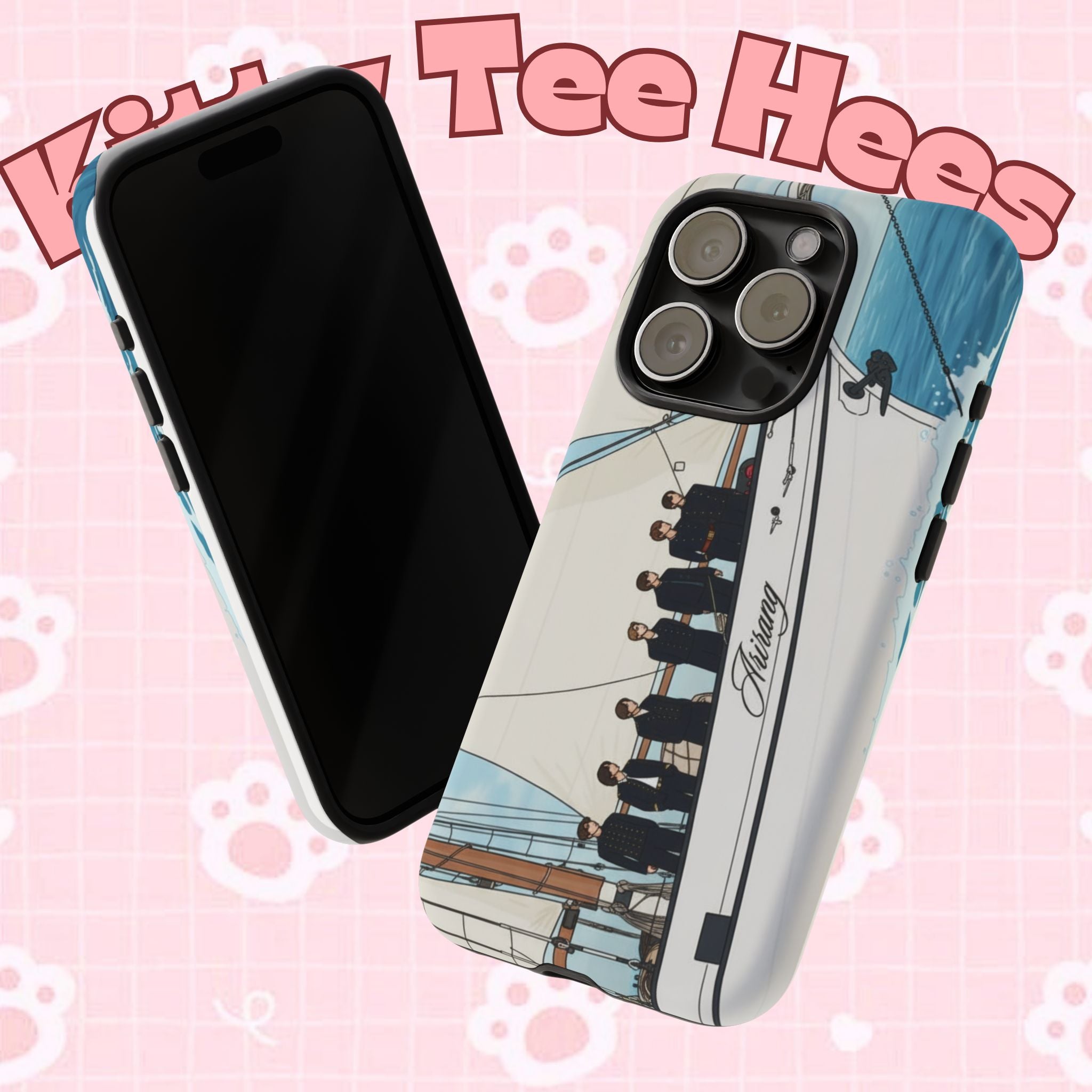 BTS Arirang swim theme phone case for iPhone 17 and Samsung, Printify Tough case with concert-inspired design featuring Bangtan boys.