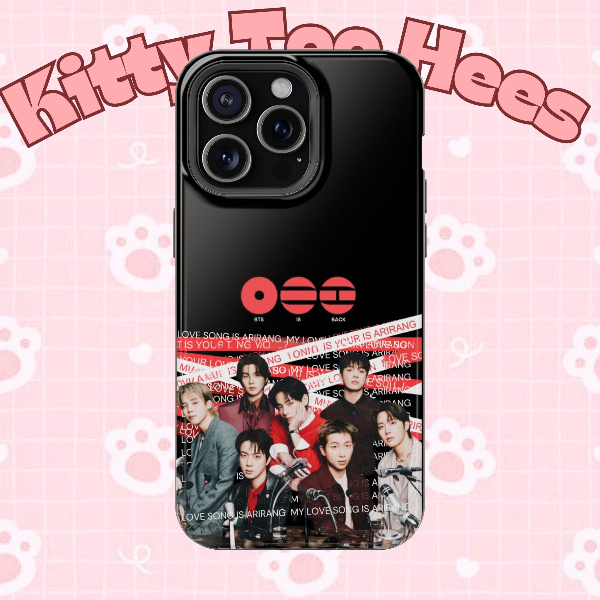 Impact-resistant phone case featuring BTS Bangtan Boys concert fanmade design with K-Pop band photo by Printify.