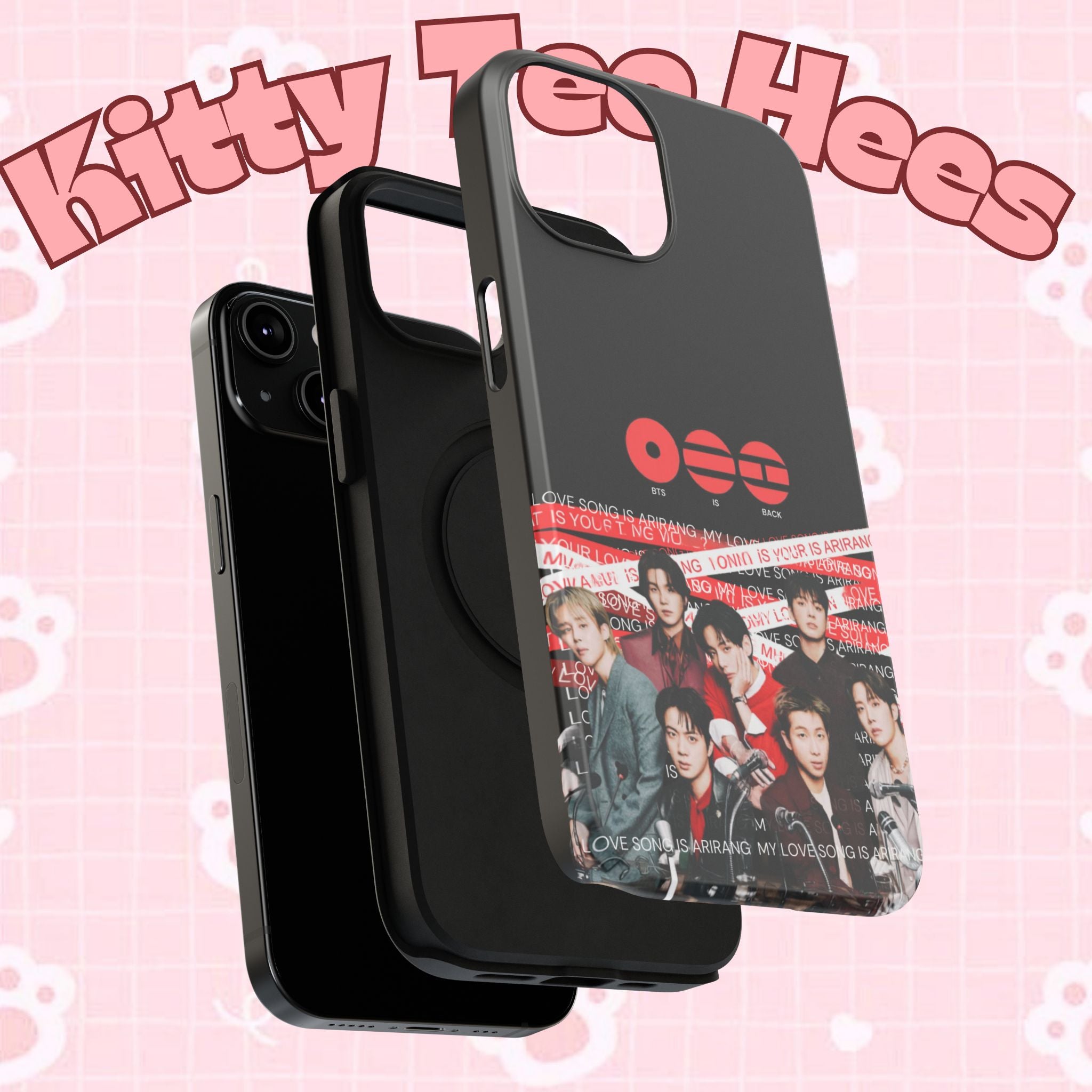 K-Pop BTS Bangtan phone case with concert fanmade design, impact-resistant cover featuring BTS Arirang band photo.