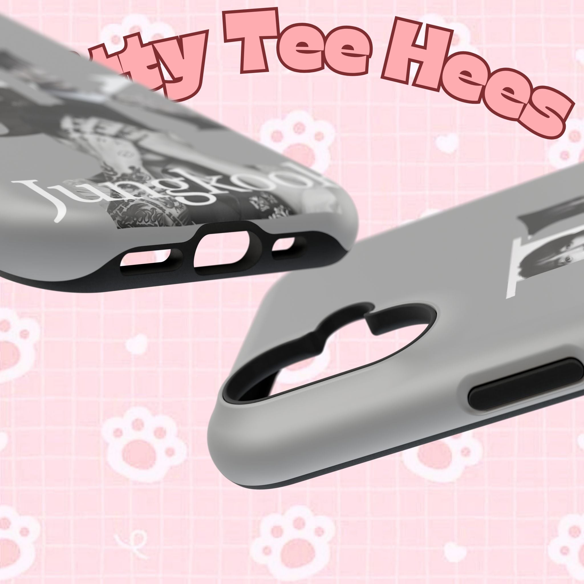 Monochrome BTS Jungkook impact-resistant phone case featuring letter design, compatible with various smartphone models.