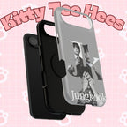 Impact-resistant phone case featuring monochrome letter design of BTS Jungkook by Printify, for a stylish and protective look.