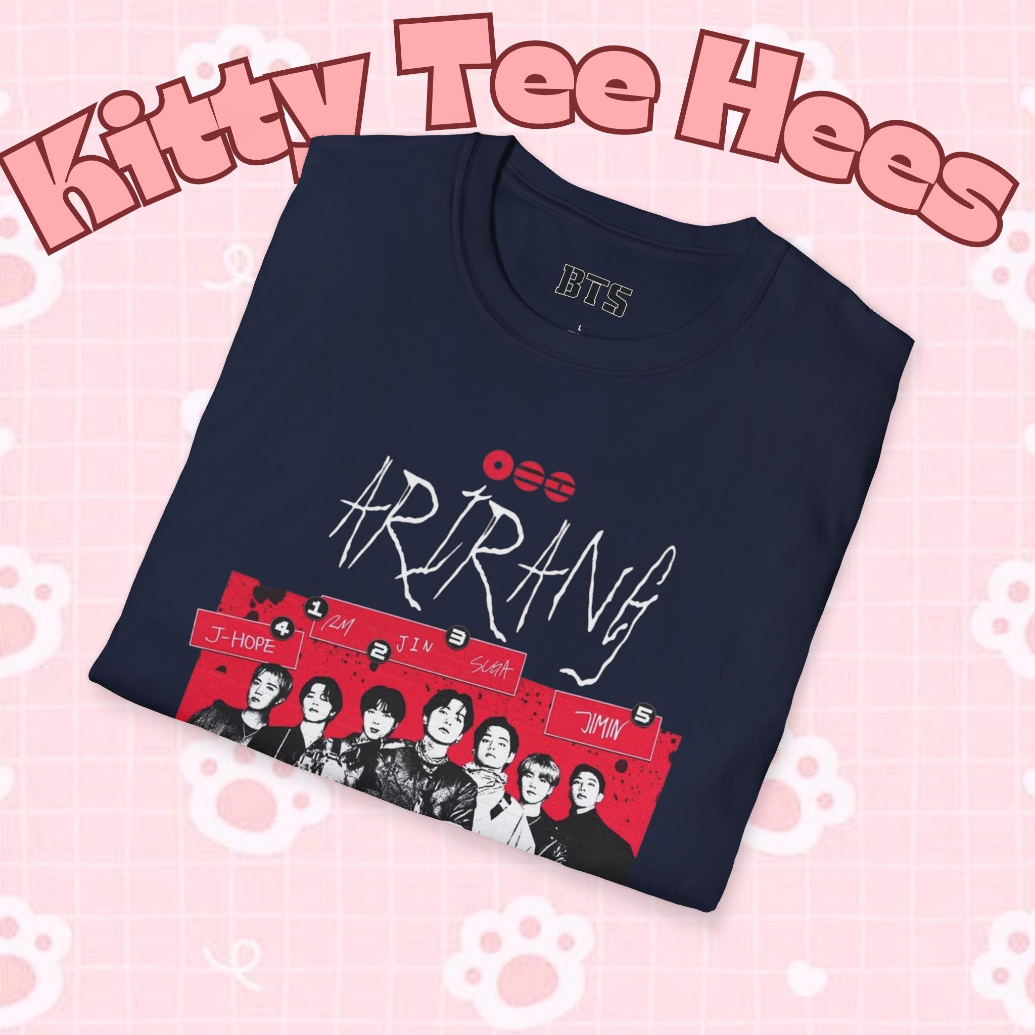 Arirang2026 BTS concert T-shirt featuring band photo, K-pop merchandise, Bangtan Boys group tee, casual style by Printify