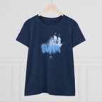Women's BTS Sailboat Script Logo T-shirt featuring Bangtan World Tour design, cotton fabric, perfect for concert and casual wear.