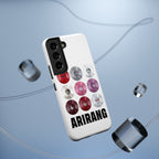 Impact-resistant phone case with BTS Arirang vinyl record grid design, featuring cool BTS fan merch artwork.