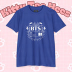 Custom BTS T-shirt featuring Jungkook, Jimin, V, J-Hope, RM, Suga, Jin, with K-pop concert design by Printify.