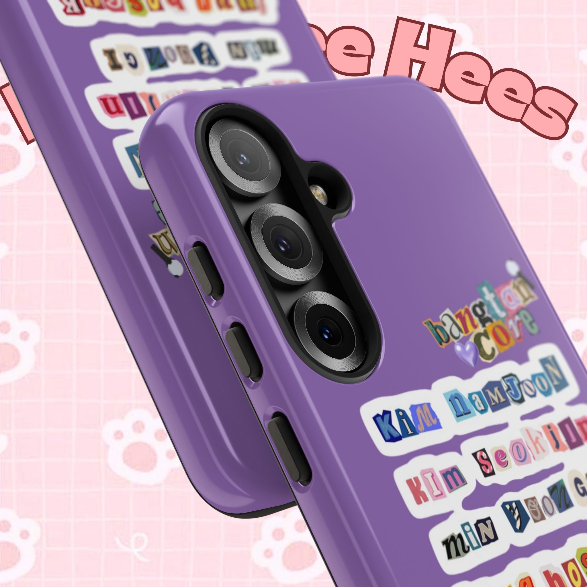 Custom BTS member names phone case featuring Jungkook, Jimin, and Rap Monster for iPhone 17, with a tough protective design.
