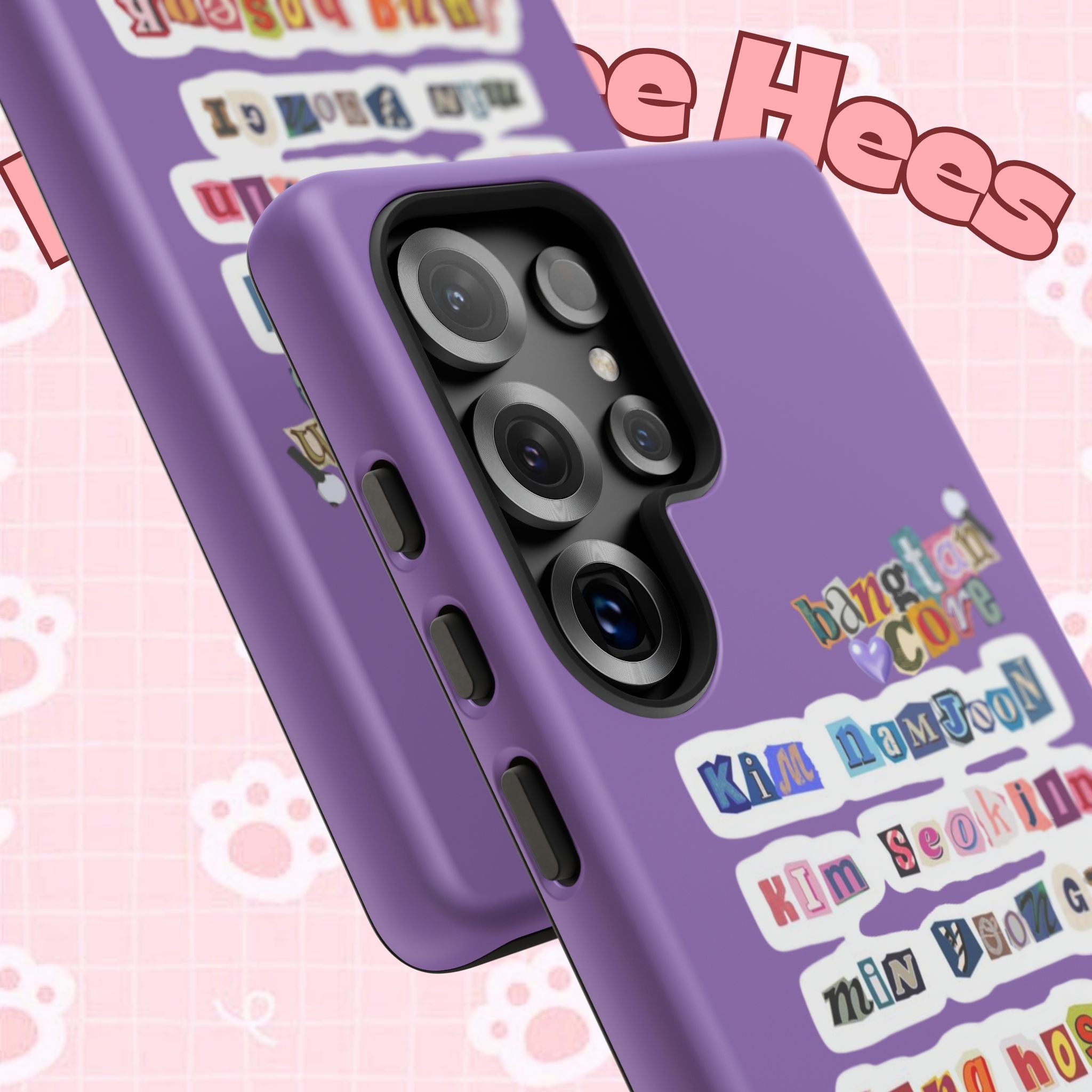 Printify BTS member names phone case featuring Jungkook, Jimin, and RM, designed for iPhone 17 with a tough protective build.