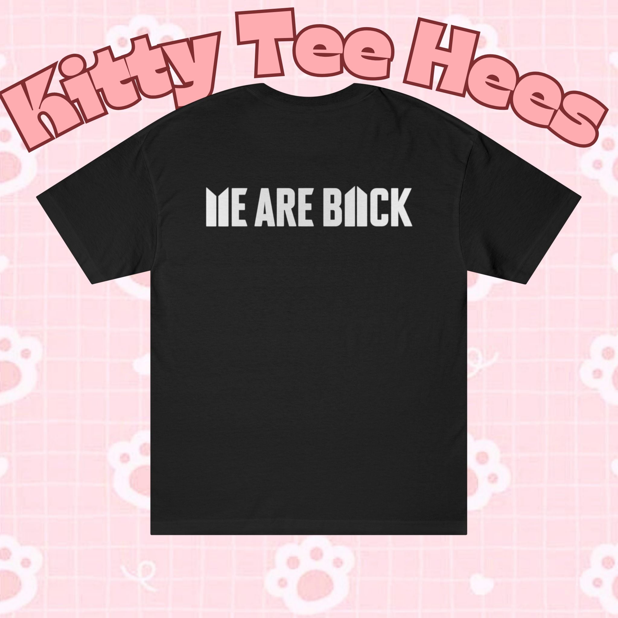 Black and white BTS graphic T-shirt featuring Blood Sweat and Tears photo print, inspired by K-Pop band BTS, by Printify.