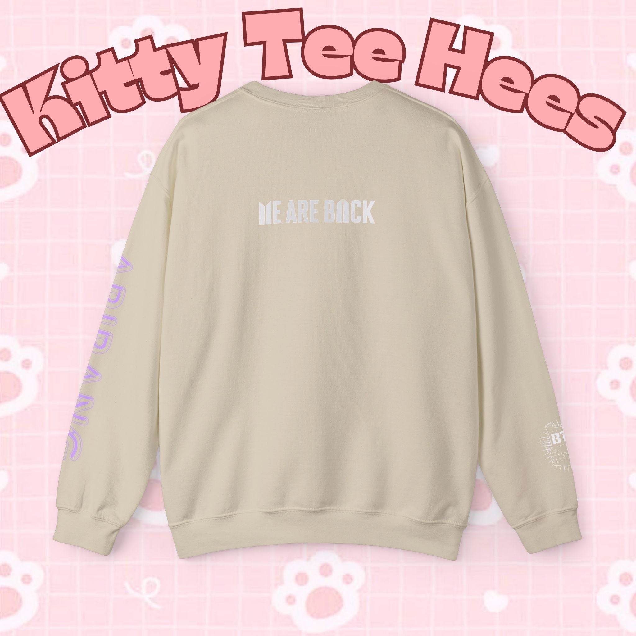 Lavender BTS Logo arirang crewneck sweatshirt by Printify featuring band logo and K-pop design, cozy concert sweater for fans.