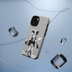 Monochrome BTS Jungkook phone case with letter design, impact-resistant cover by Printify for popular Bangtan Boys fan protection