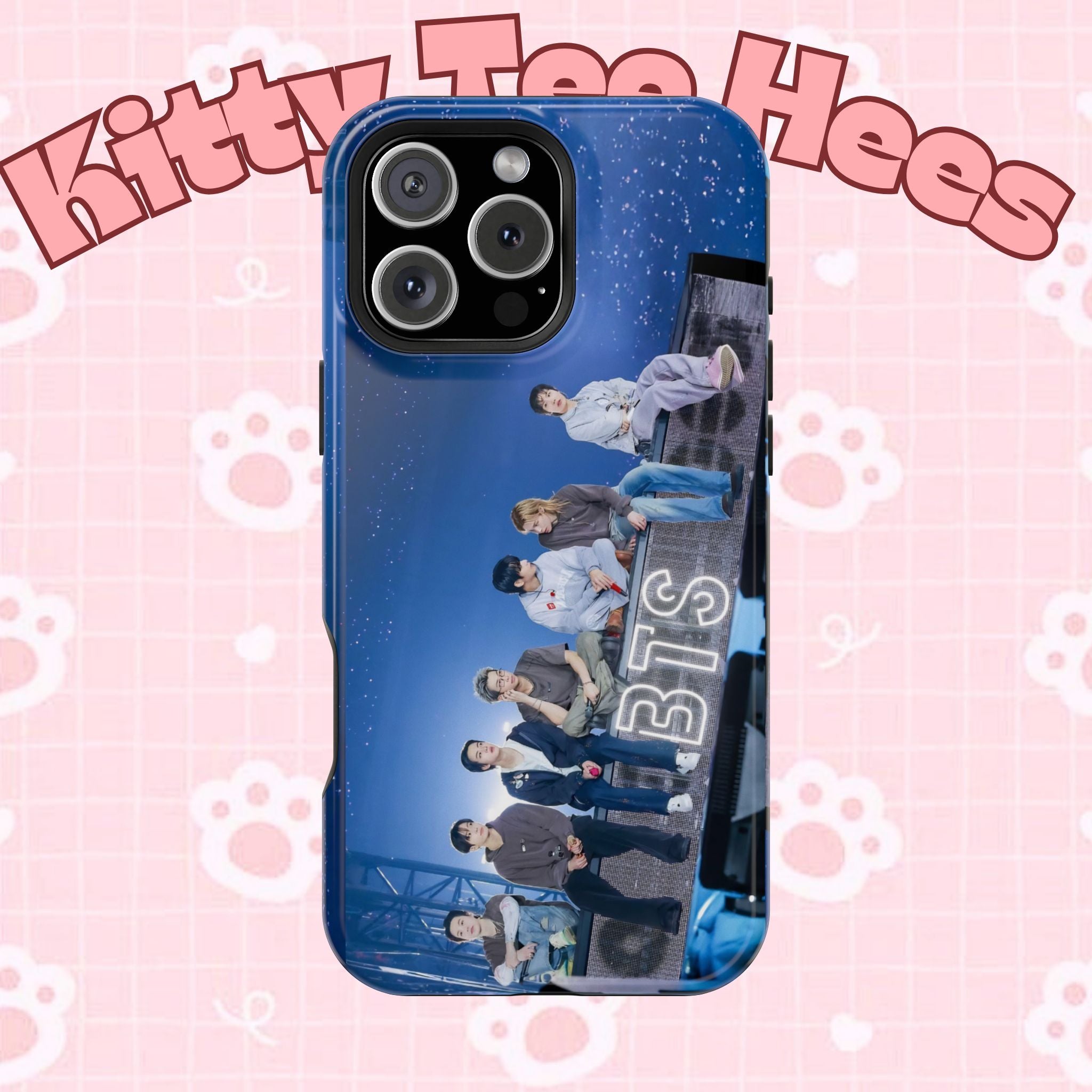 Printify BTS Bangtan World Tour ‘Arirang’ impact-resistant phone case for iPhone 17 and Samsung Galaxy Ultra models.