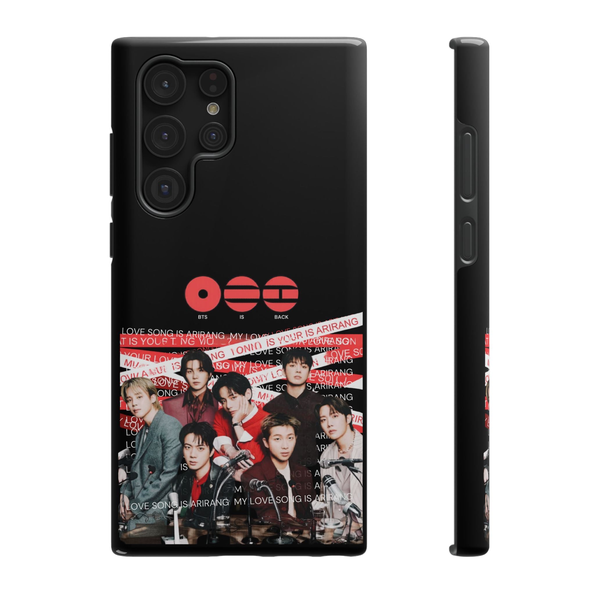 Printify Cool Bangtan BTS concert phone case featuring fanmade K-Pop boy band BTS Arirang photo, impact-resistant design.