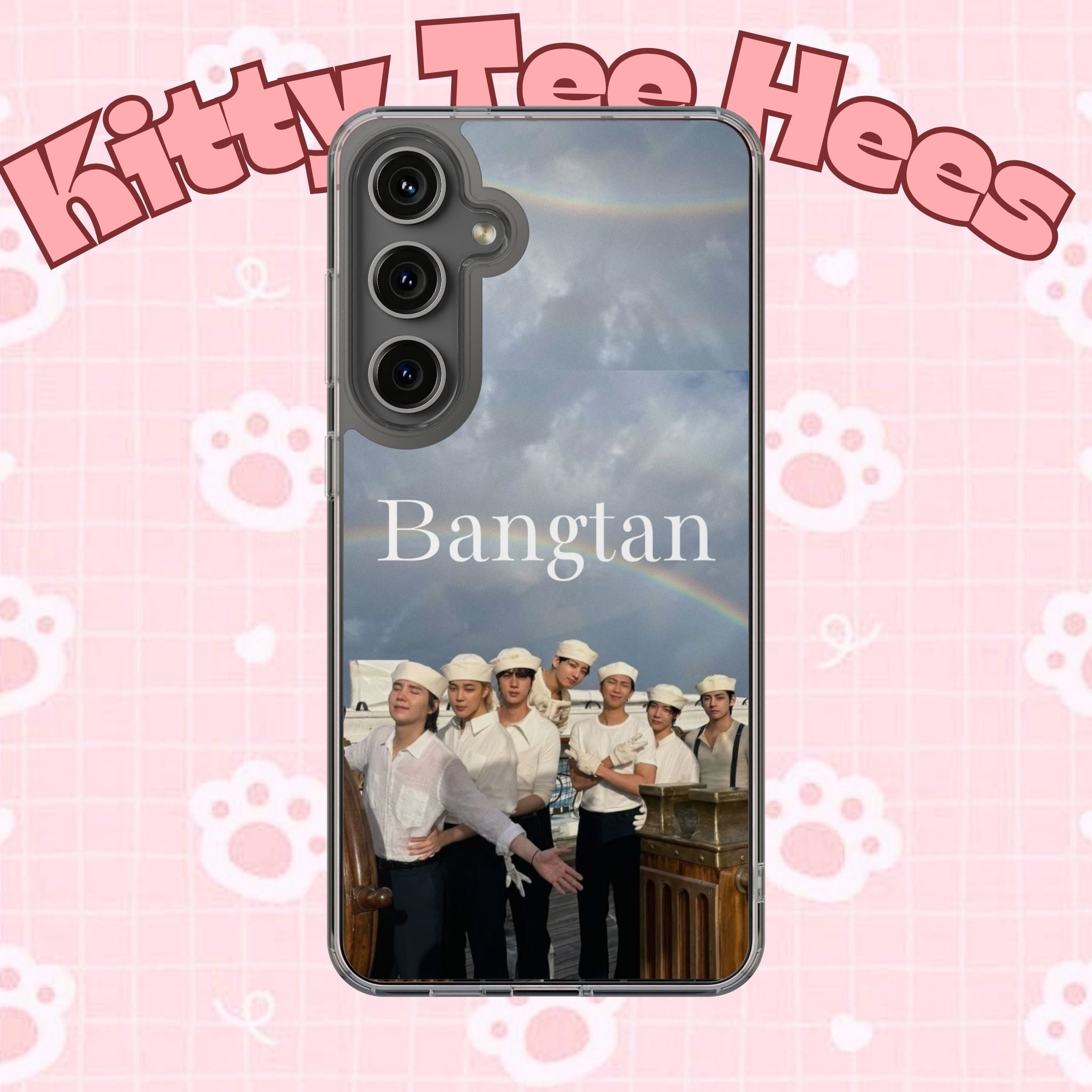 Clear impact-resistant phone case featuring Bangtan boys K-pop design, perfect for protecting and showcasing your phone.