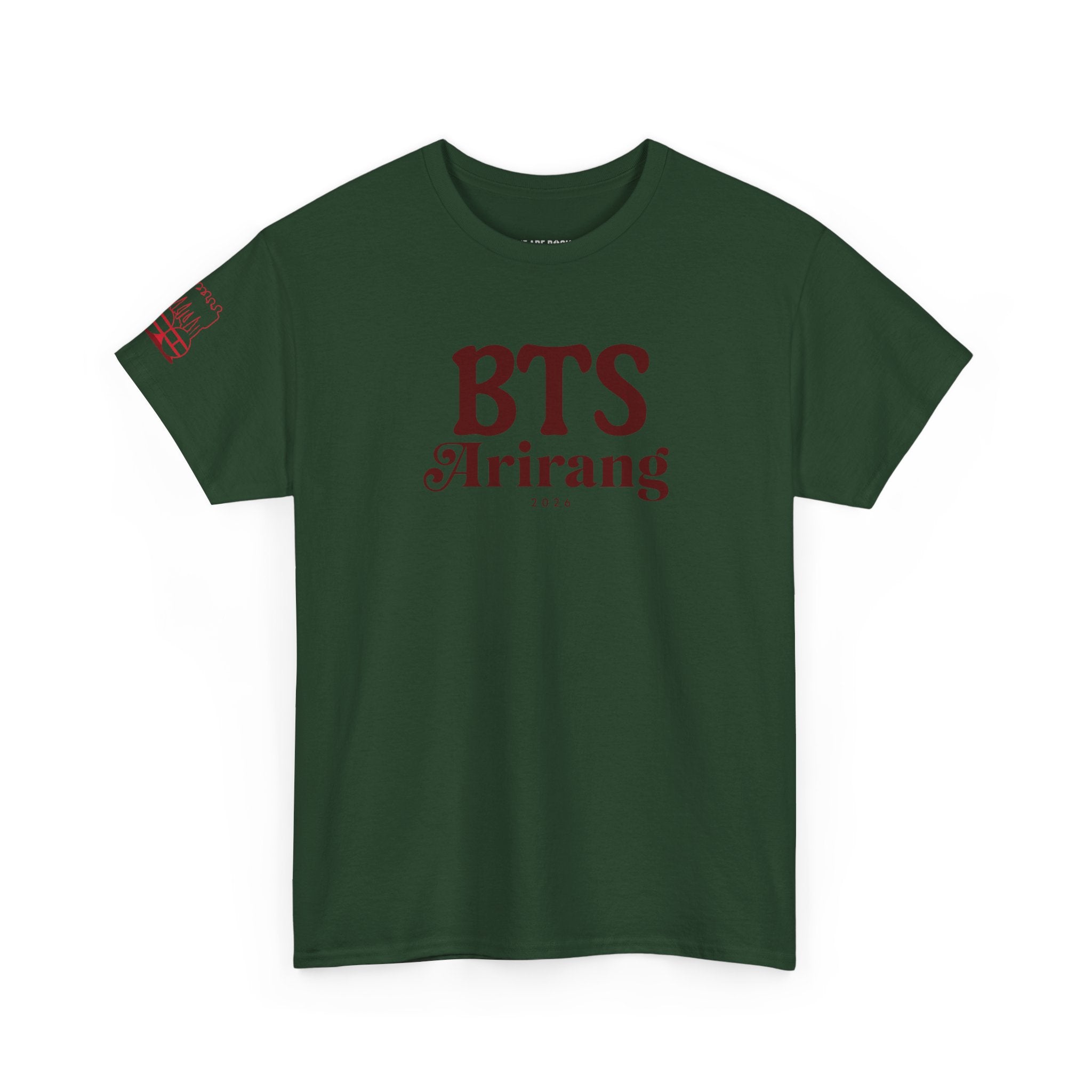 Korean Hangul BTS Arirang T-Shirt by Printify featuring BTS 2026 comeback and world tour design, casual concert fit.