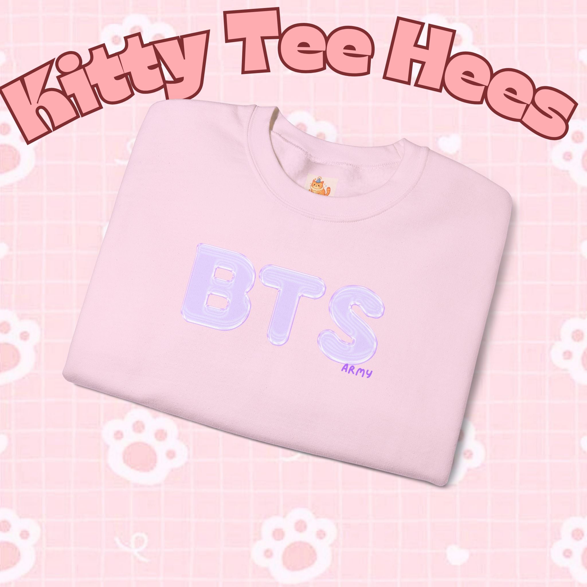 Lavender BTS Logo arirang crewneck sweatshirt by Printify featuring a K-pop band print and BTS comeback design.