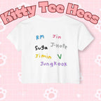 Colorful BTS kidcore T-shirt featuring a Bangtan Boys K-Pop group photo, women's festival crop top with vibrant design.