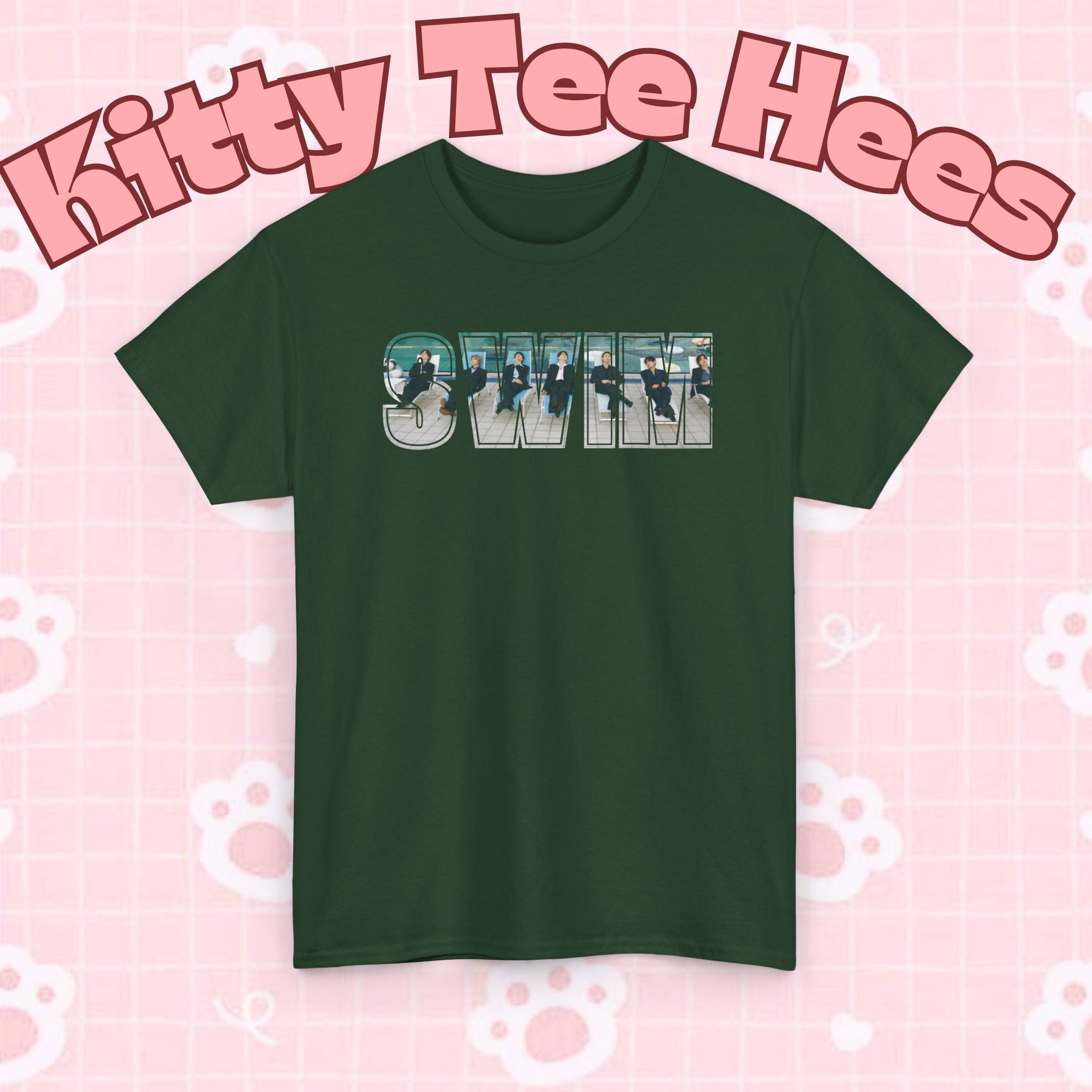 Arirang BTS pool graphic T-shirt by Printify featuring a back design with swimming scene and Bangtan BTS concert style.