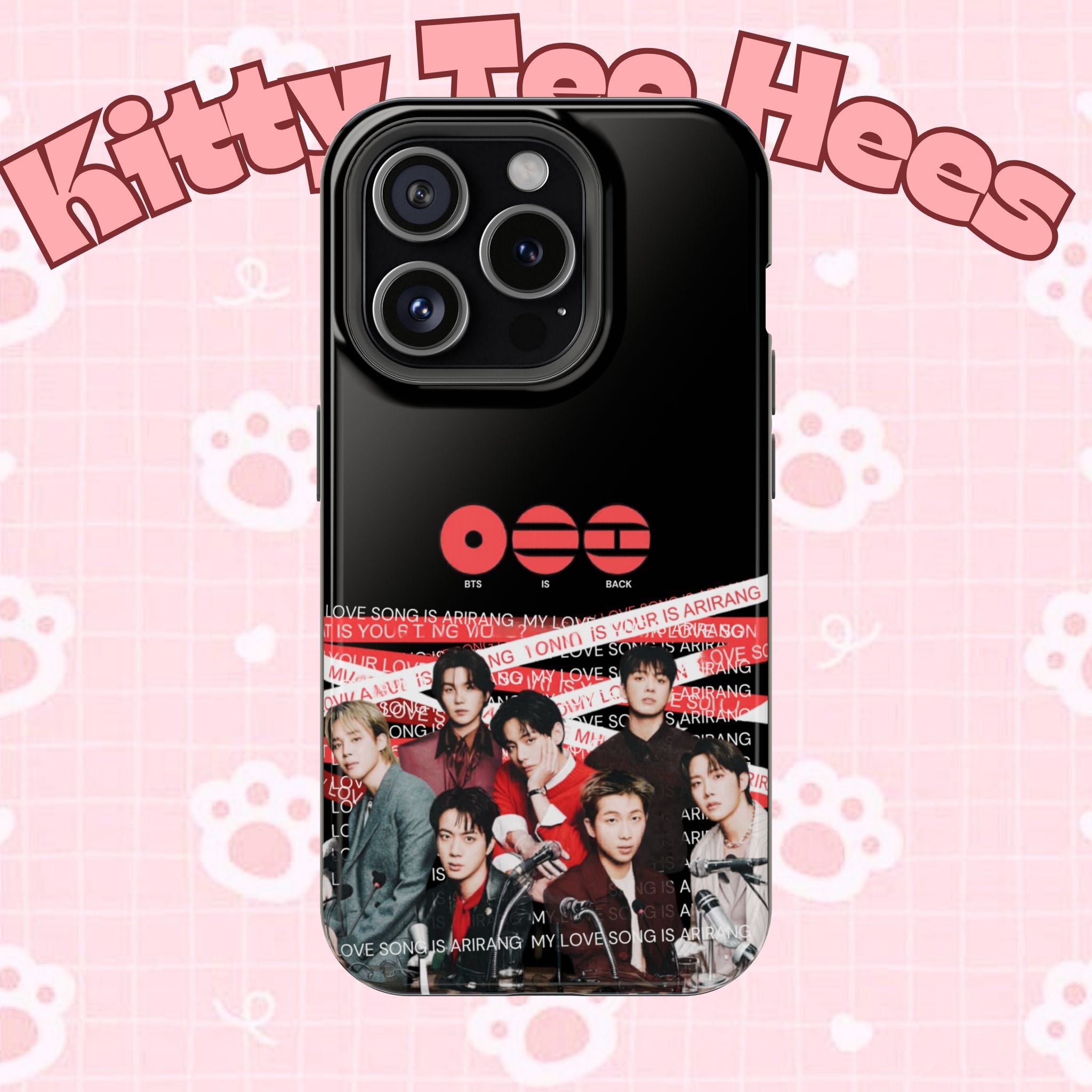 Impact-resistant phone case featuring BTS Bangtan Boys fanmade concert design with K-Pop band photo for Samsung or iPhone.