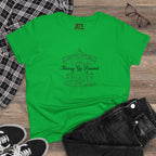 Merry Go Round BTS Arirang 2026 album T-shirt with carousel sketch design and lyric script back print, by Printify.